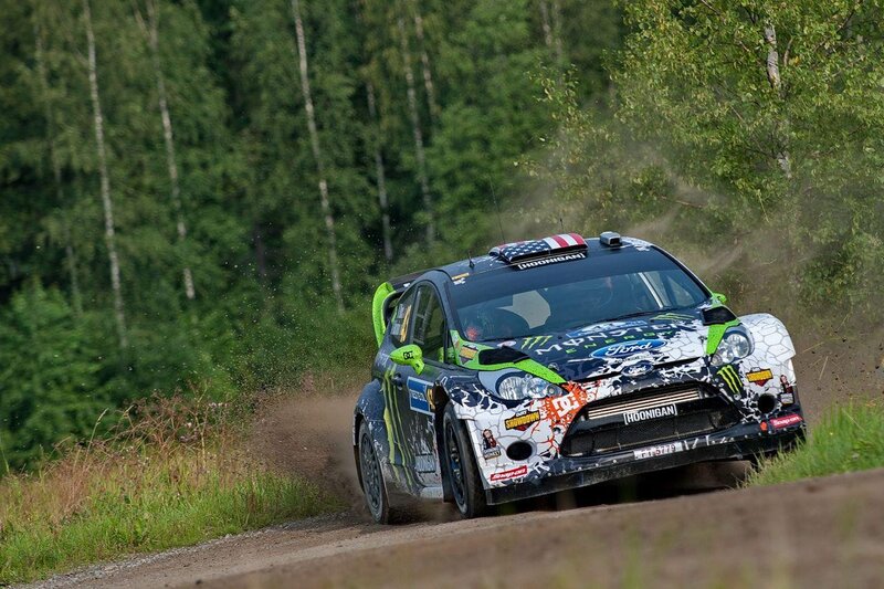 Rally car on dirt road