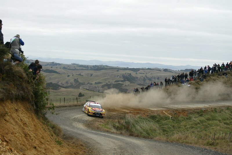 Rally car on dirt road