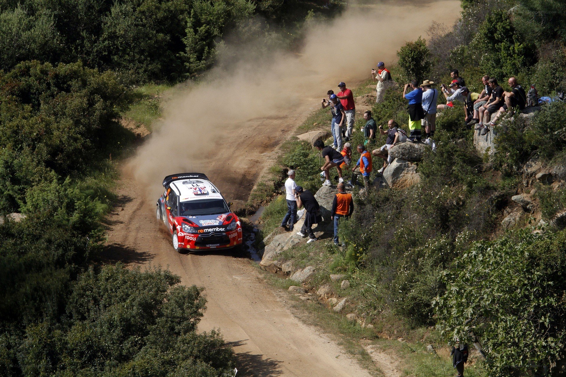 Rally car on dirt road