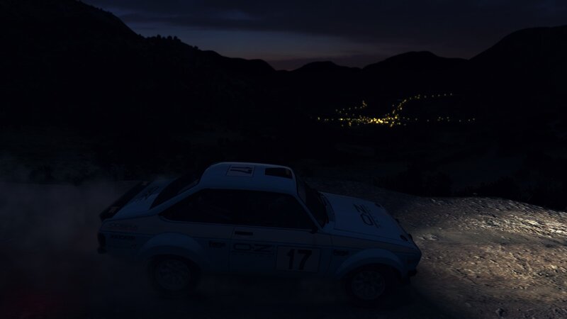 Rally Car on Dirt Road — Black, Dark, Dramatic