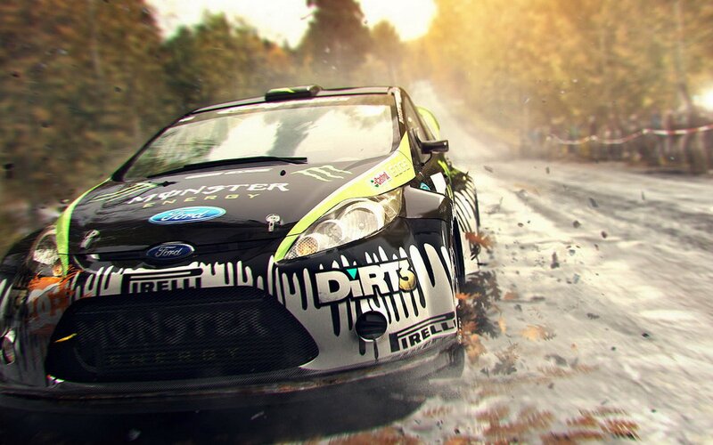 Rally Car on Dirt Road — Black, Dynamic, Autumn, Digital Art, Trees, Green