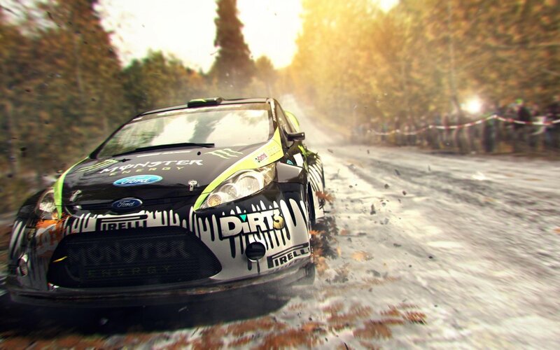 Rally Car on Dirt Road — Black, Dynamic, Autumn