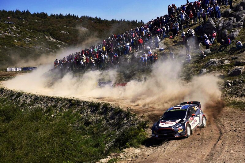 Rally Car on Dirt Road — Blue, Dynamic, Afternoon, Photograph, Crowd