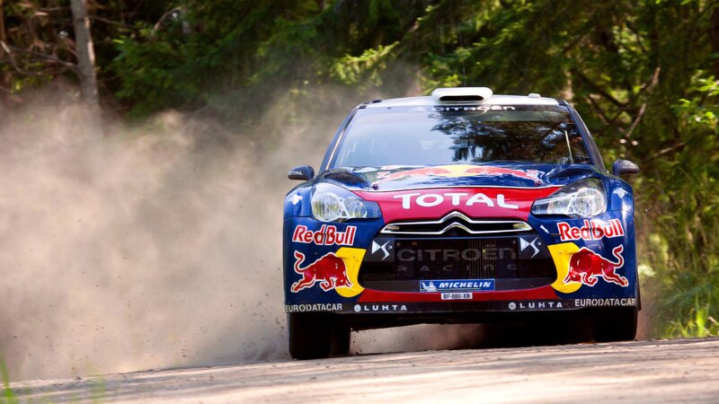 Rally Car on Dirt Road — Blue, Dynamic, Afternoon, Photograph, Trees