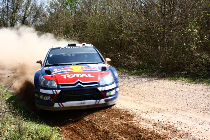 Rally Car on Dirt Road — Blue, Dynamic, Spring