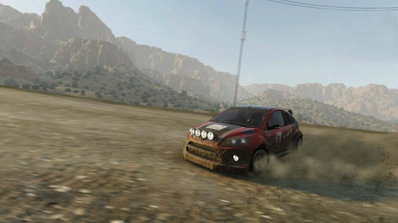 Rally Car on Dirt Road — Brown, Action
