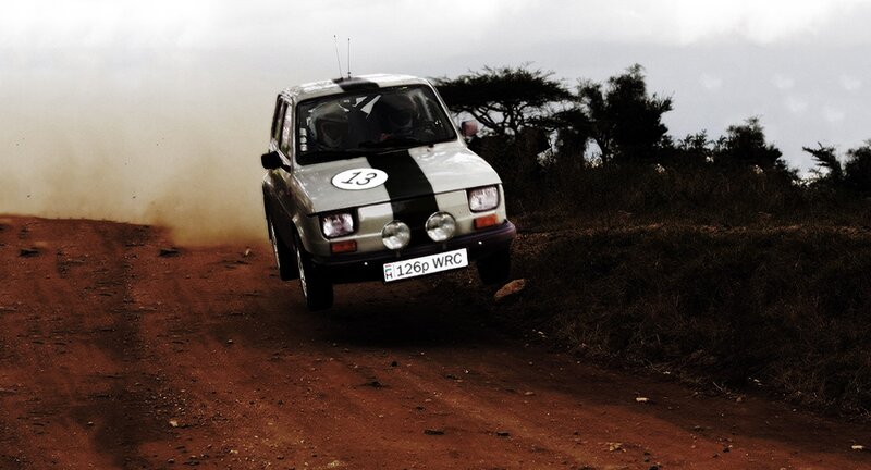 Rally Car on Dirt Road — Brown, Dynamic, Photograph, Dirt Road