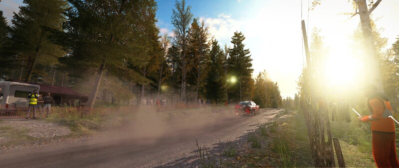 Rally Car on Dirt Road — Green, Dynamic, Afternoon, 3d Render