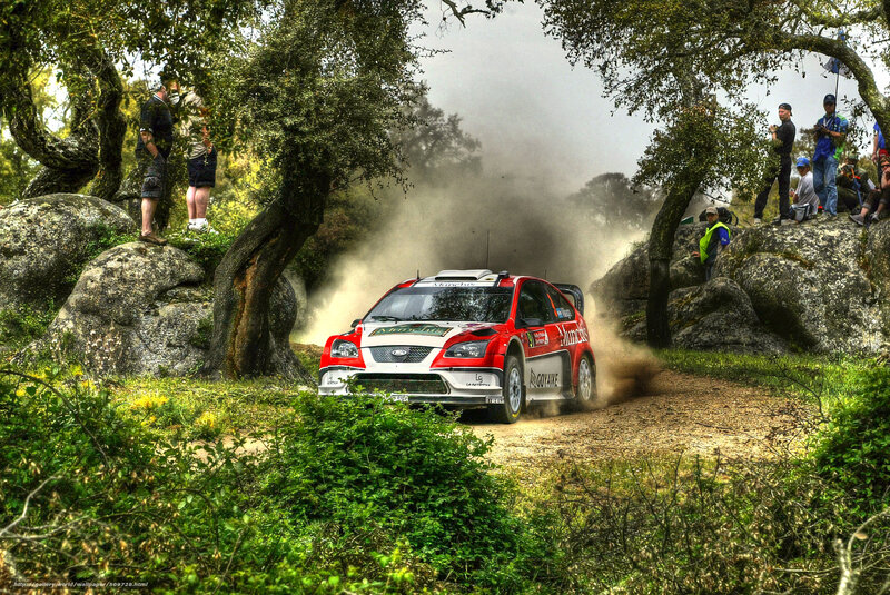 Rally Car on Dirt Road — Green, Dynamic, Afternoon, Photograph, Spectators
