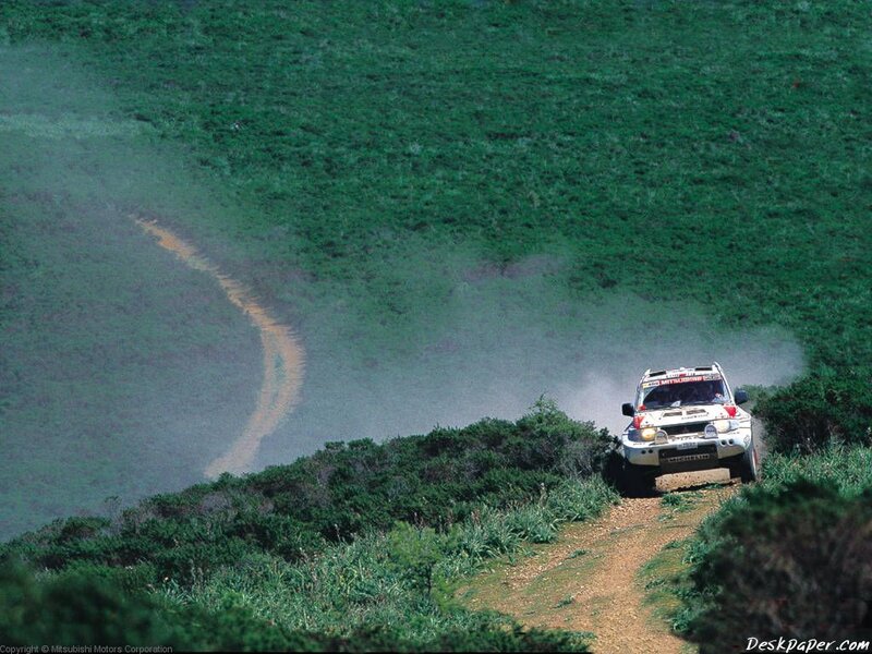 Rally Car on Dirt Road — Green, Dynamic, Afternoon