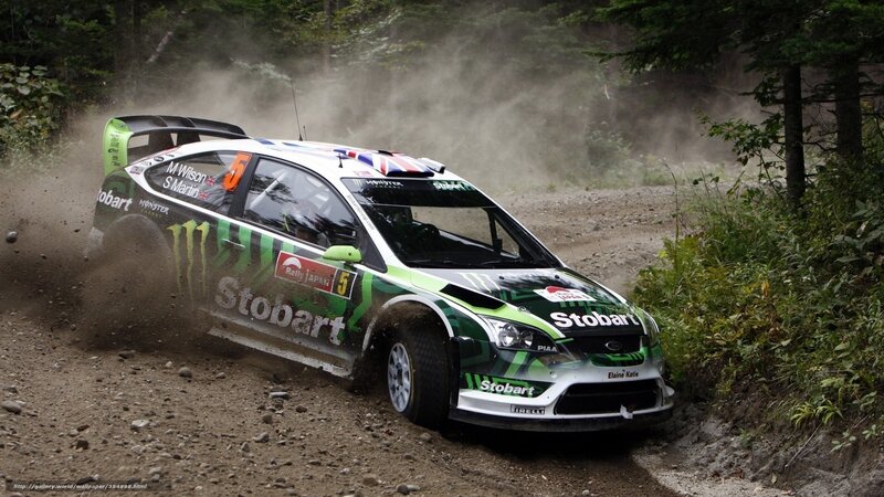 Rally Car on Dirt Road — Green, Dynamic, Photograph