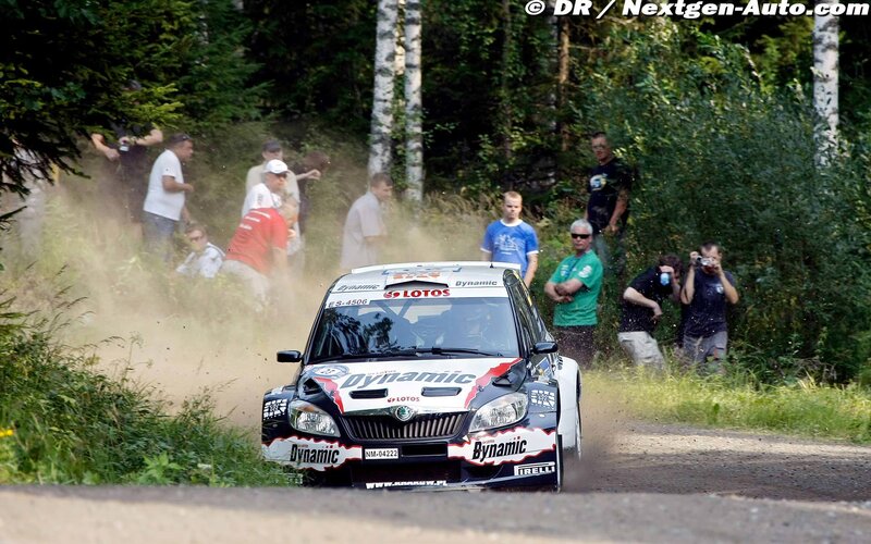 Rally Car on Dirt Road — White, Dynamic, Afternoon, Photograph, Spectators, Dust