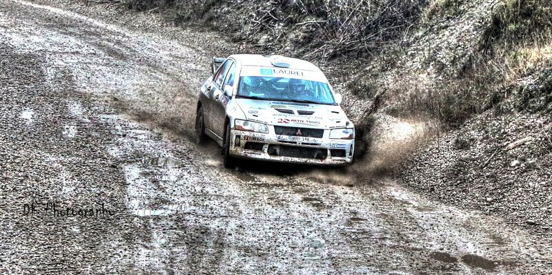 Rally Car on Dirt Road — White, Dynamic, Photograph, Dirt Road