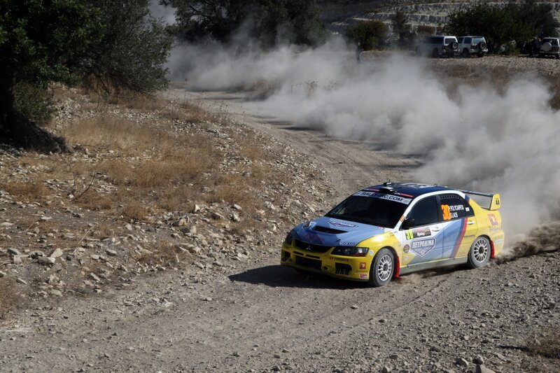 Rally Car on Dirt Road — Yellow, Dynamic, Afternoon