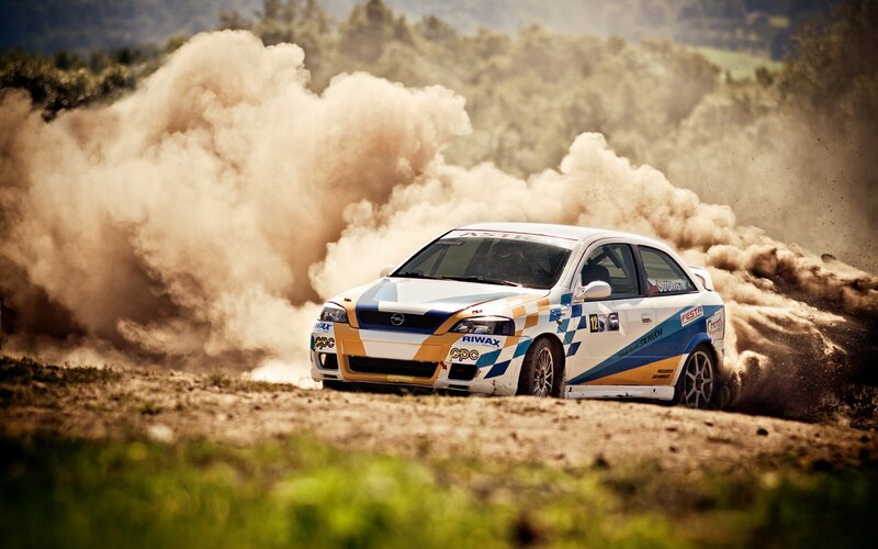 Rally car on dirt track