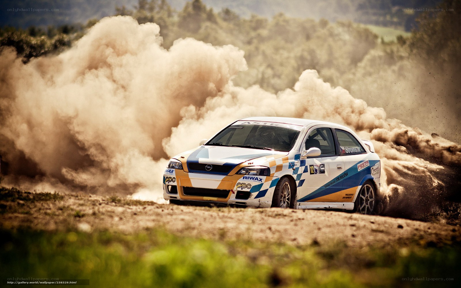Rally car on dirt track