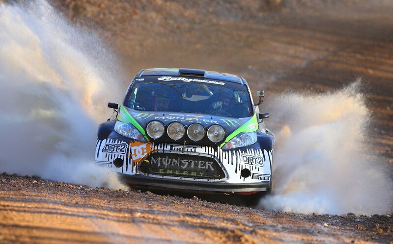 Rally car on dirt track