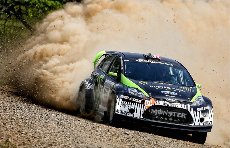 Rally car on dirt track