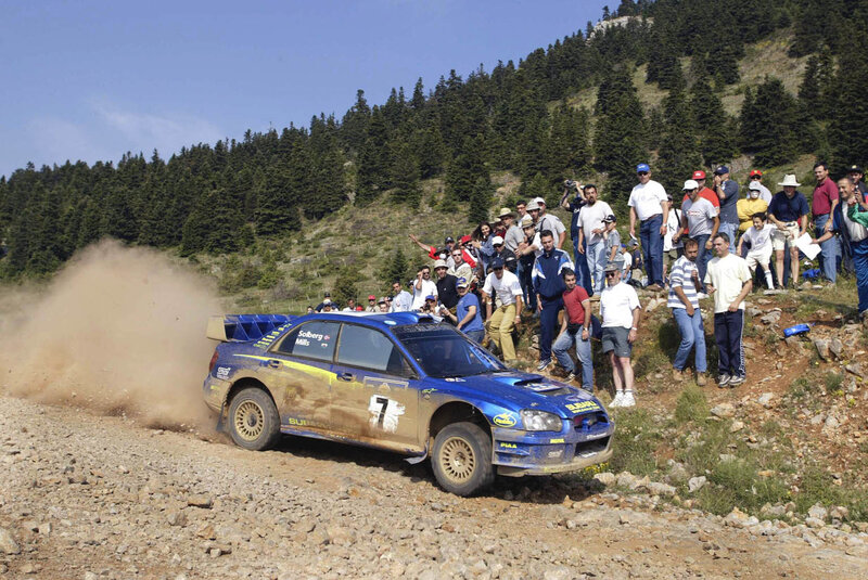 Rally car on dirt track