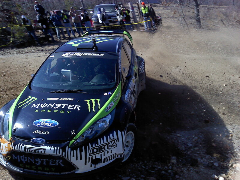 Rally car on dirt track