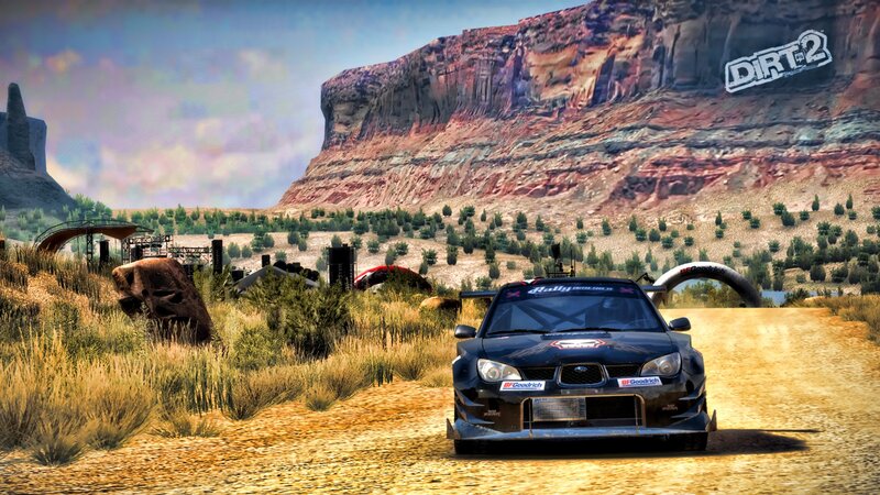 Rally car on dirt track