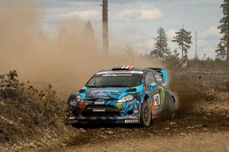 Rally car on dirt track