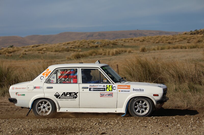 rally car on dirt track