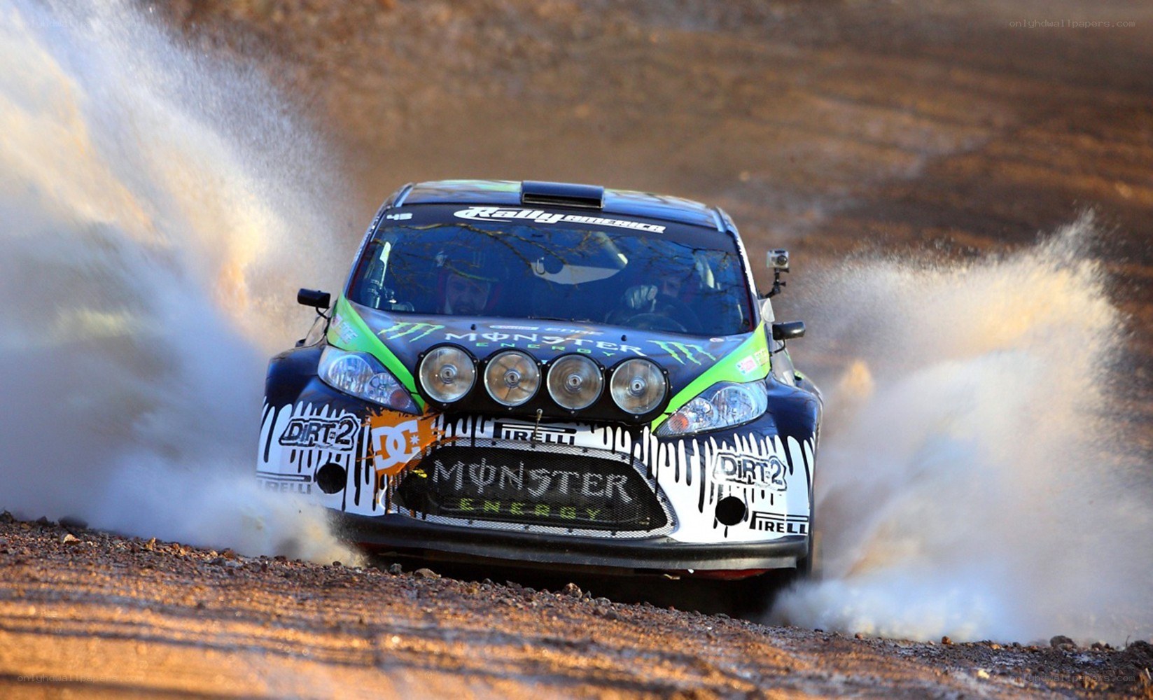 Rally car on dirt track