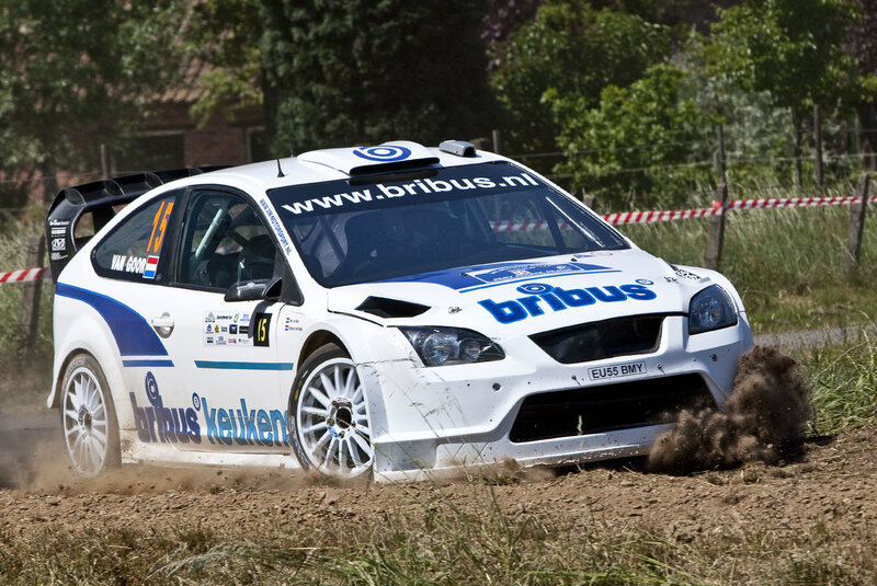 Rally Car on Dirt — White, Dynamic, Afternoon, Photograph, Dirt Road, Trees