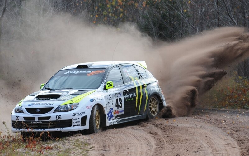 Rally Car on Dirt — White, Dynamic, Autumn, Photograph, Dirt Road