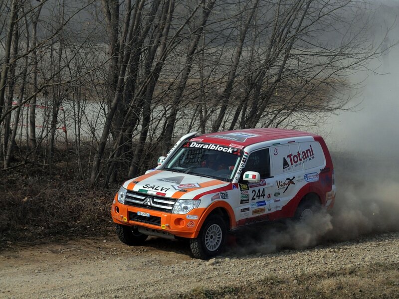 Rally Car on Dirt — White, Dynamic, Winter