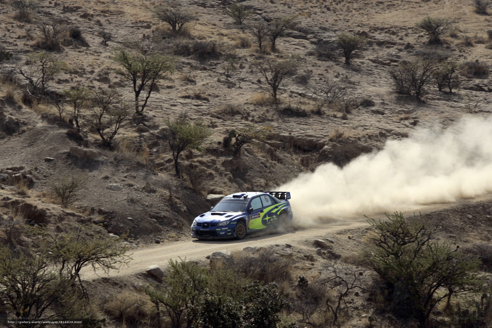 rally car on dusty road