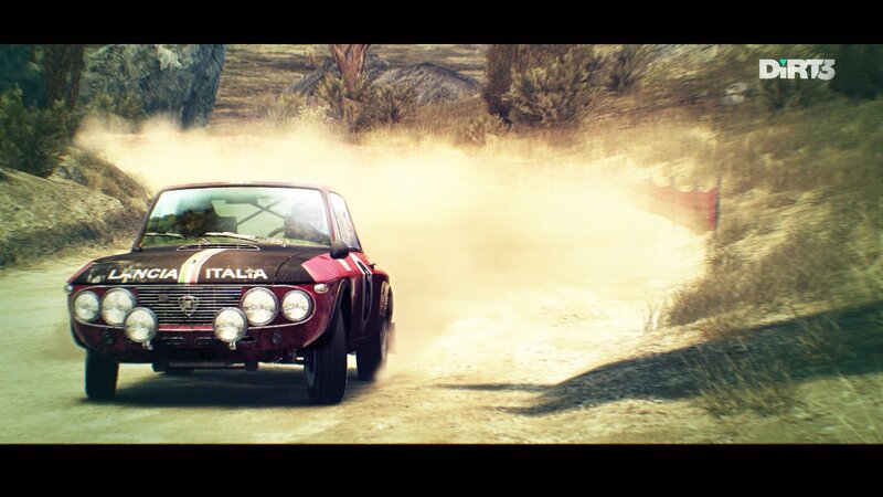 Rally car on dusty track