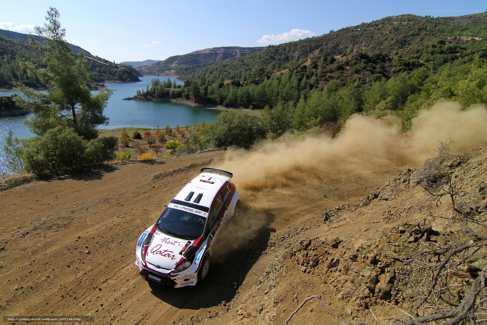 Rally car on dusty track