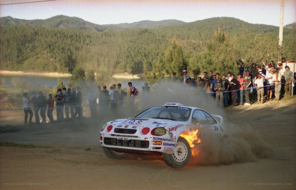 Rally car on fire during race