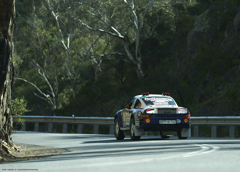 Rally car on forest road