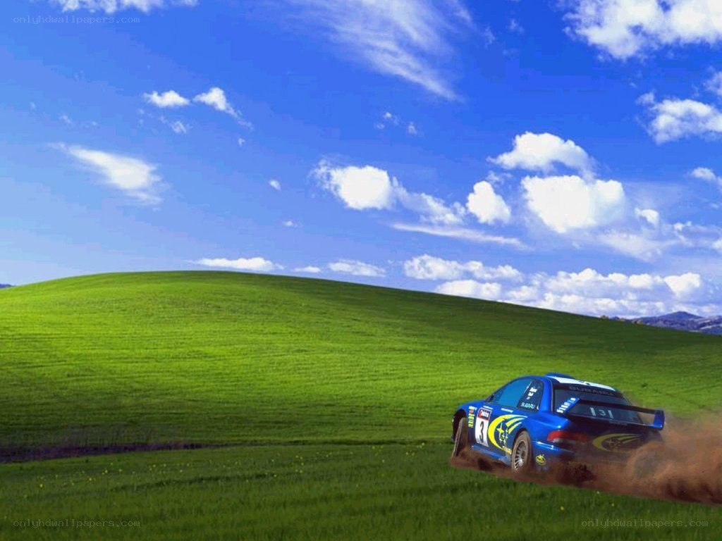 Rally car on green hill