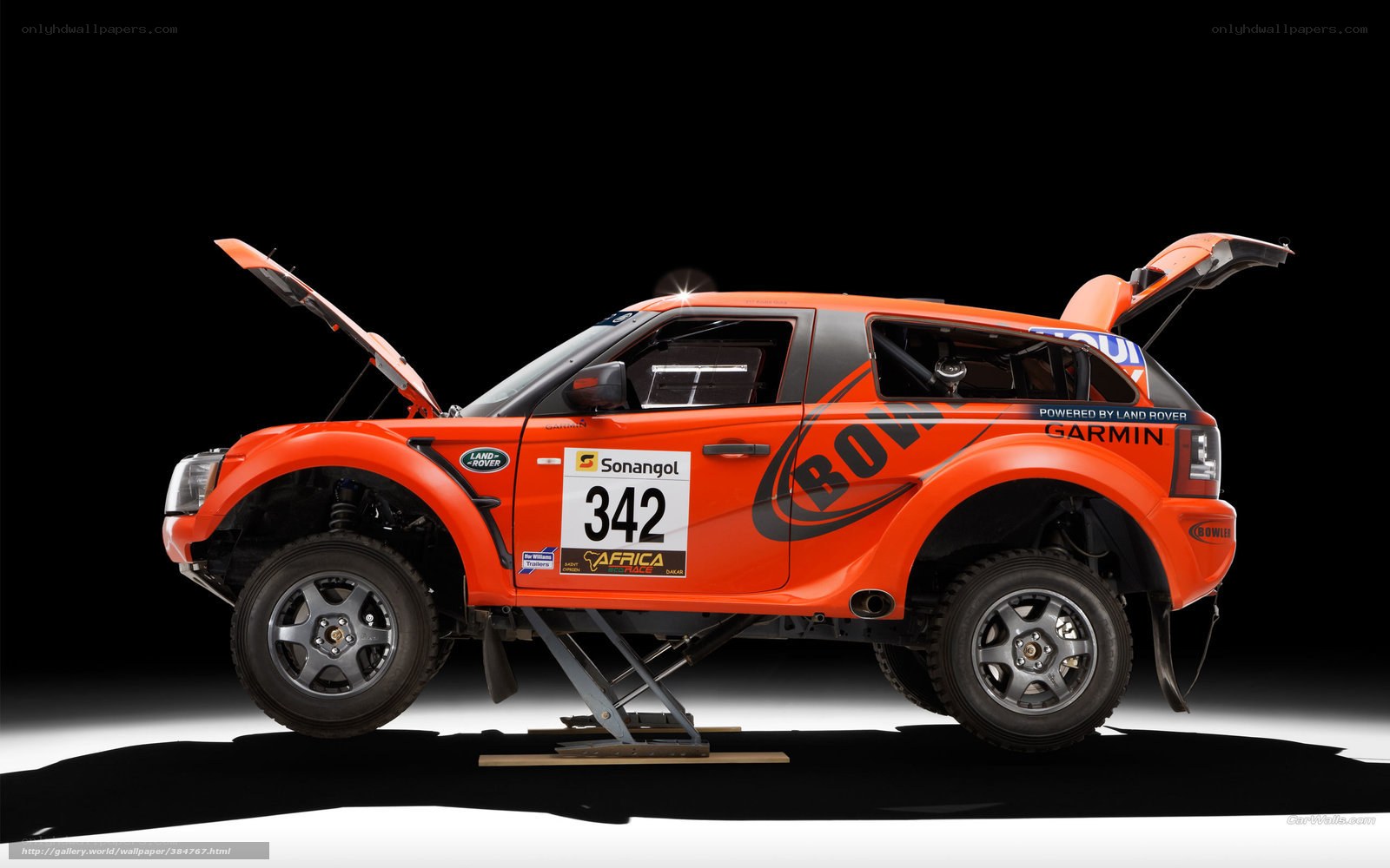 rally car on lift