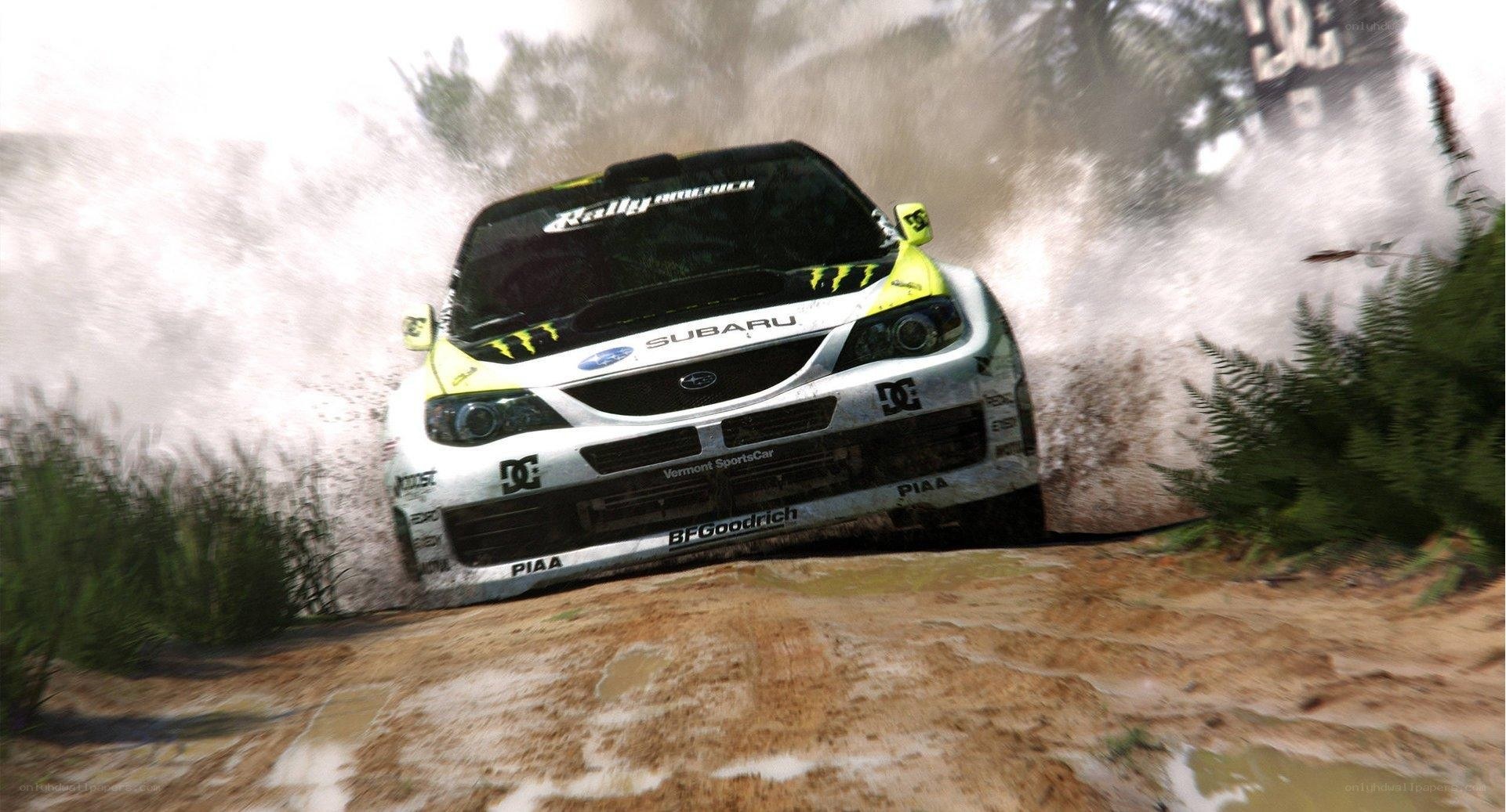 rally car on muddy track