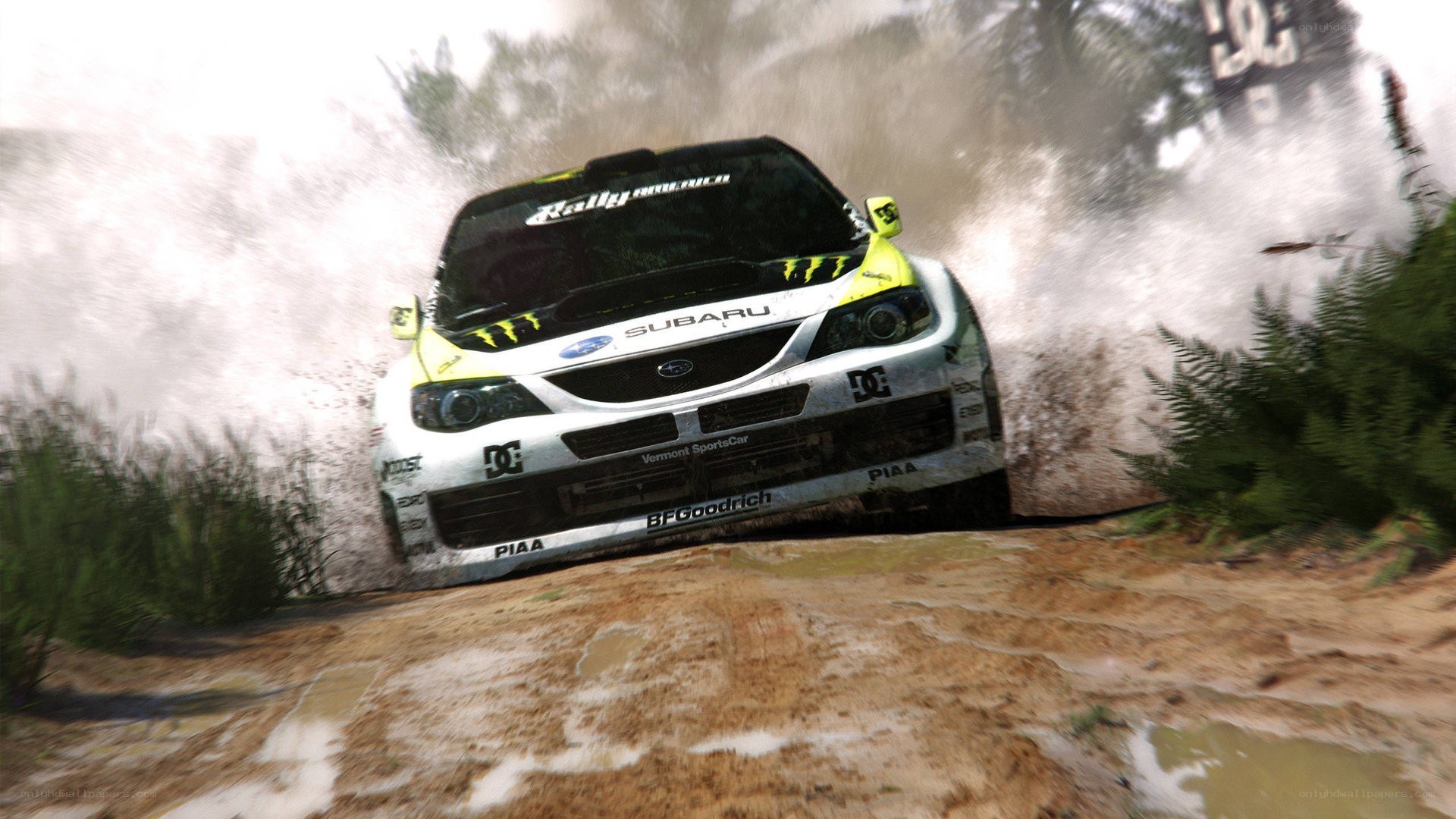 rally car on muddy track