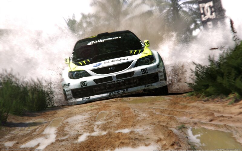 rally car on muddy track