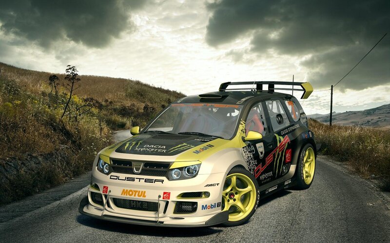Rally Car on Road — Black, Dramatic, Afternoon