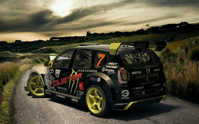 Rally Car on Road — Black, Dramatic