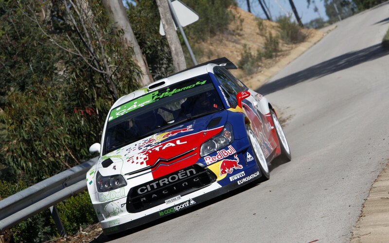 Rally Car on Road — White, Dynamic, Afternoon, Photograph, Trees