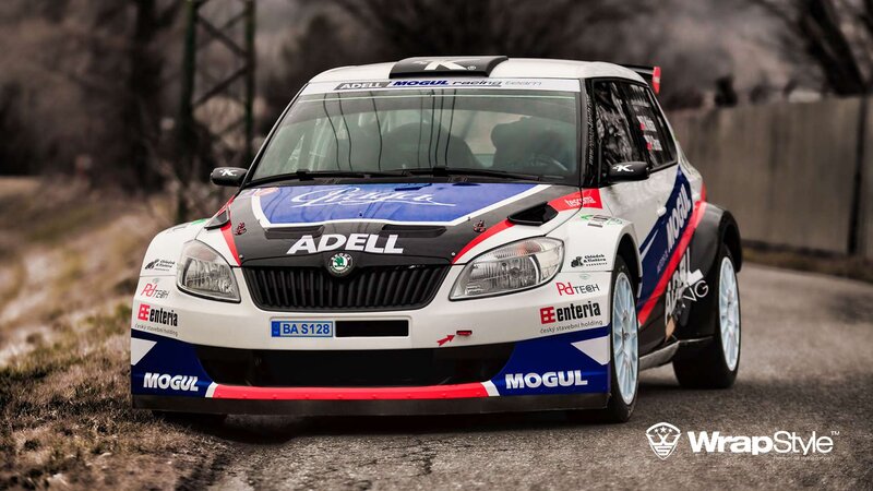Rally Car on Road — White, Dynamic, Autumn