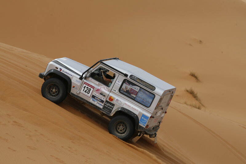 Rally Car on Sand Dune — Brown, Dramatic