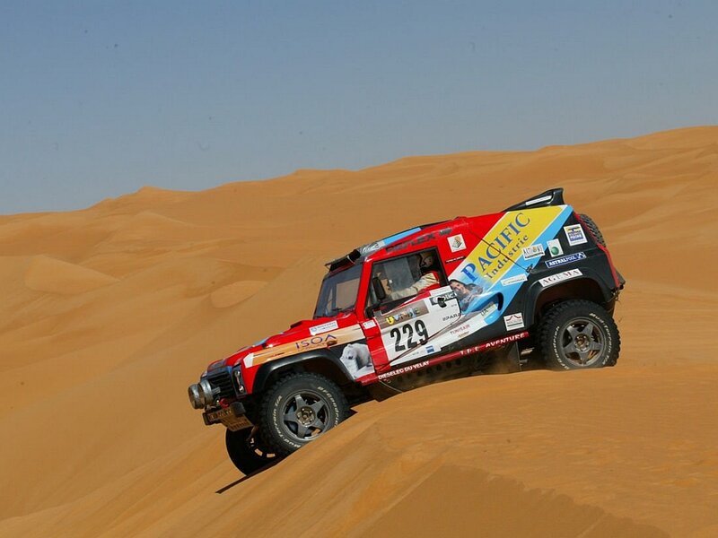 Rally Car on Sand Dune — Red, Dramatic