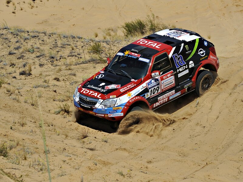 Rally Car on Sand Dune — Red, Dynamic, Afternoon