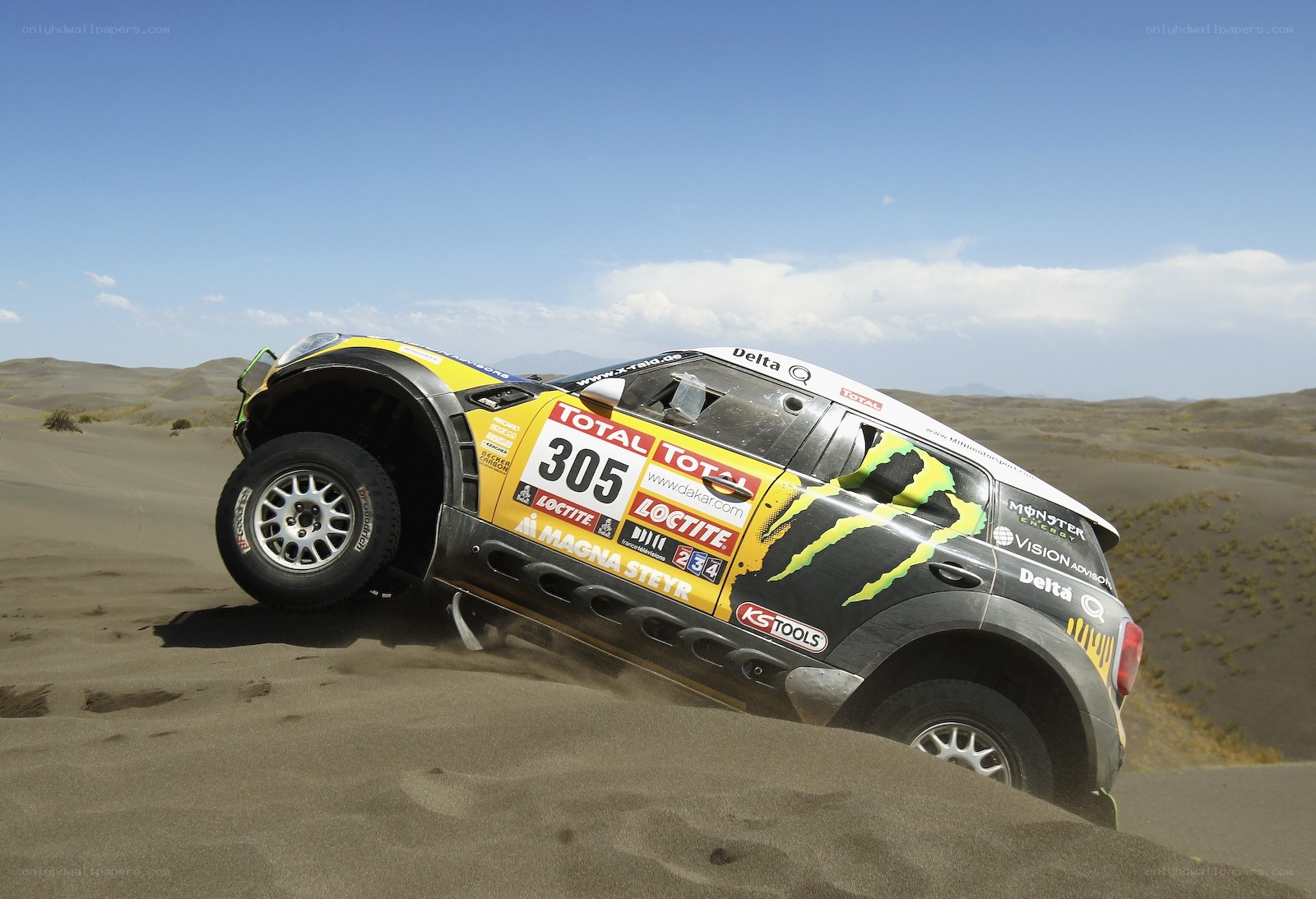 Rally car on sand dunes