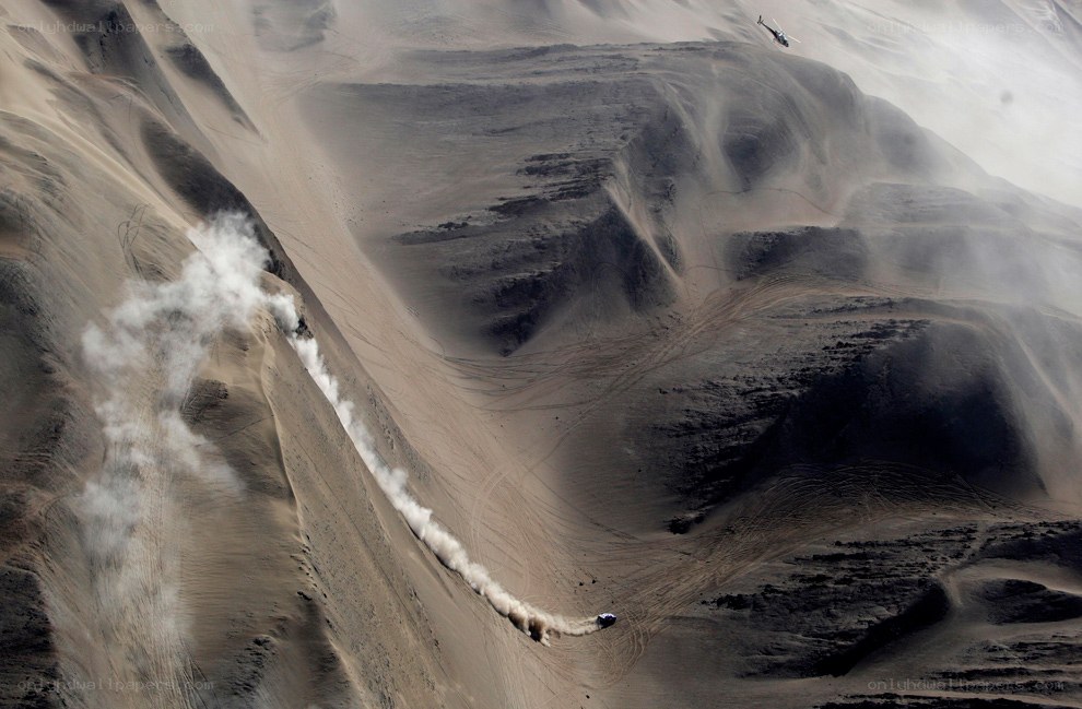 Rally car on sand dunes